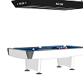 Blue Felt Billiard Table With White Frame And Hanging Lighting Fixture 3d model