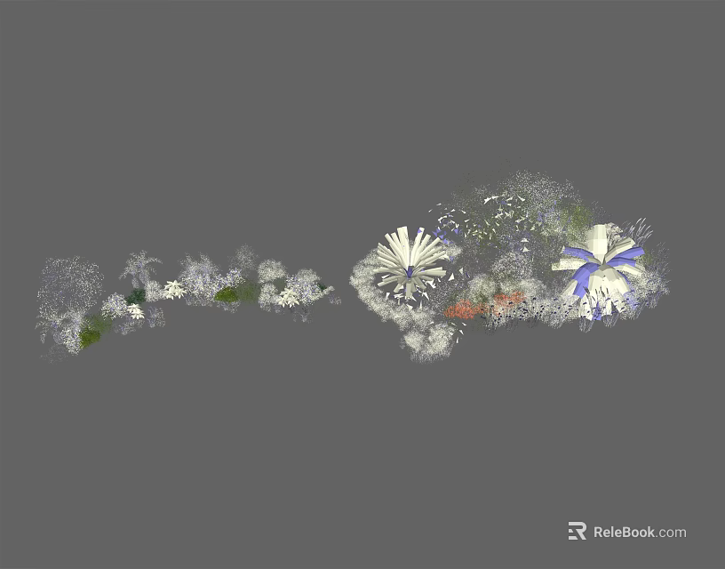 Vibrant Flowers And Lush Plants Featuring White Blue Blooms In Decorative 3d model 