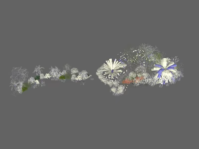 Vibrant Flowers And Lush Plants Featuring White Blue Blooms In Decorative 3d model
