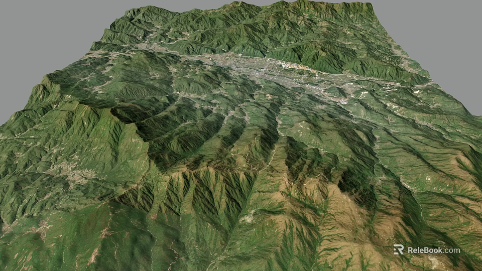 Detailed Mountain Terrain Aerial View With Lush Green Vegetation And Rolling Valleys 3d model 
