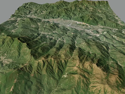Detailed Mountain Terrain Aerial View With Lush Green Vegetation And Rolling Valleys 3d model