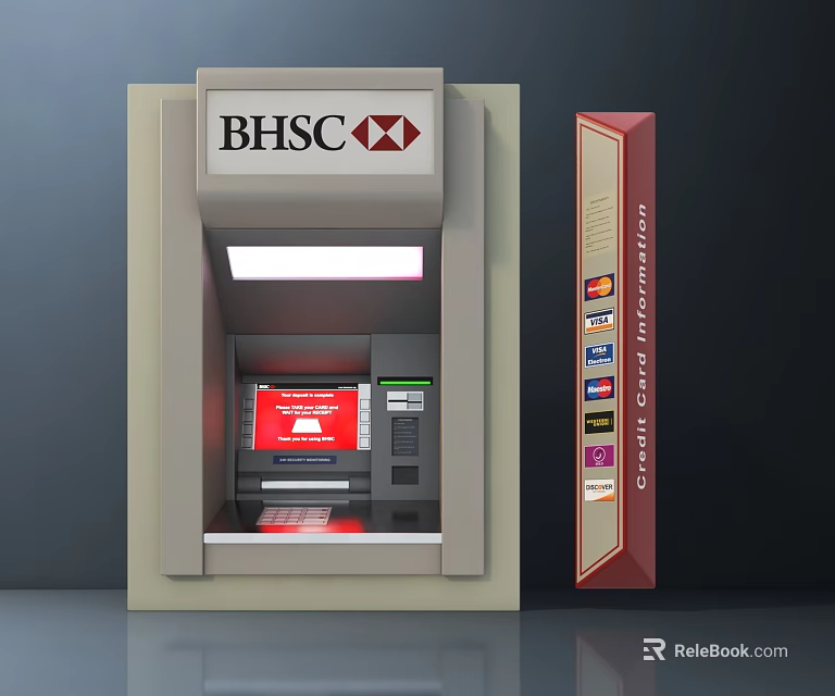 BHSC ATM Machine With Credit Card Information And Cash Withdrawal Service 3d model 