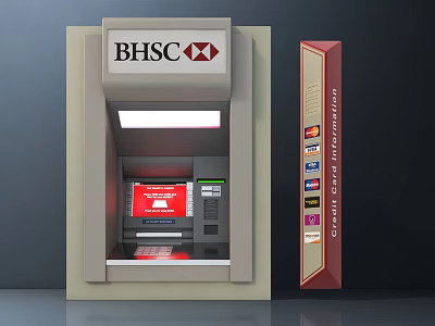 BHSC ATM Machine With Credit Card Information And Cash Withdrawal Service 3d model