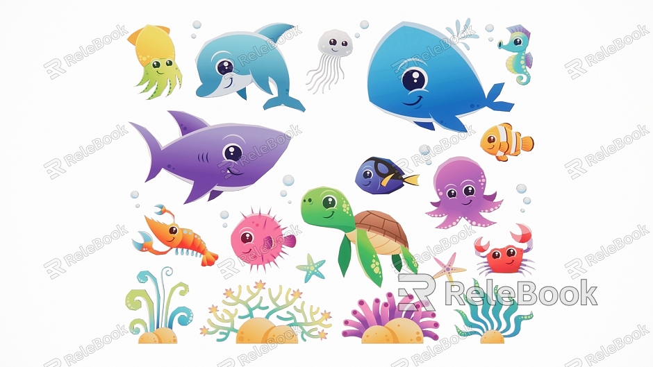 Modern 2D Marine Fish Tropical Fish Ornamental Fish Underwater World Silhouette model