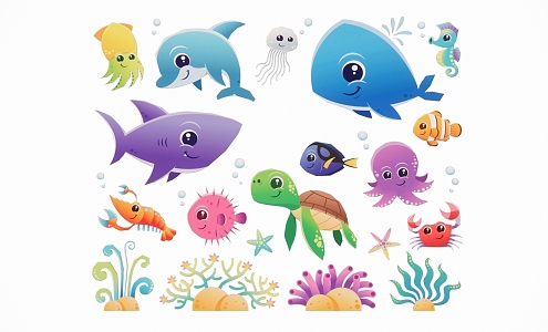 Modern 2D Marine Fish Tropical Fish Ornamental Fish Underwater World Silhouette 3d model