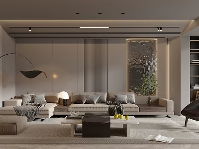 Modern Living and Dining Room Interior With Sofa Coffee Table And Decorative Painting 3d model