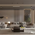 Modern Living and Dining Room Interior With Sofa Coffee Table And Decorative Painting