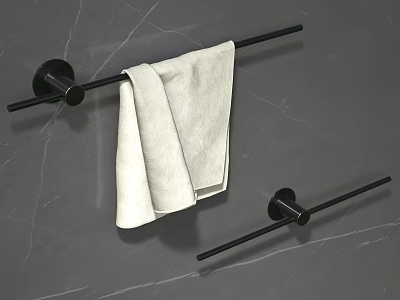 Modern Bathroom Towel Bars With Black Finish On Marble Wall And White Towel 3d model