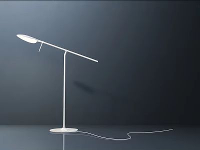Minimalist White Table Lamp With Long Arm And Round Base On Dark Background 3d model