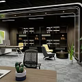 Modern Office Interior Design With Bookshelves Desks Chairs And Plants
