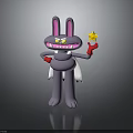 Purple Cartoon Rabbit Character With Long Ears Yellow Star Red Gloves And White Cape