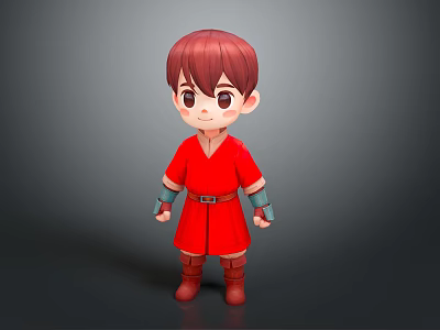 Cartoon Man with Red Hair Wearing Red Robe Blue Wrist Guards and Brown Boots 3d model