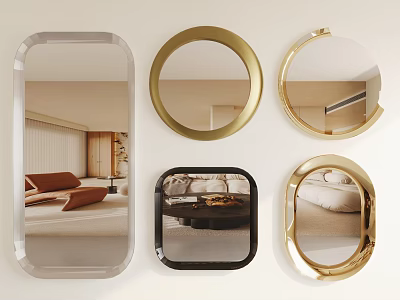 Wall Mounted Decorative Mirrors In Various Shapes 3d model