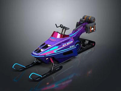 Futuristic Purple Blue Snowmobile With Sleek Design Tracks Handlebars And LED Lights 3d model
