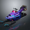 Futuristic Purple Blue Snowmobile With Sleek Design Tracks Handlebars And LED Lights