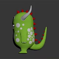 Cute Green Monster Game Character With White Horns Red Crest Big Eyes And Sharp Teeth