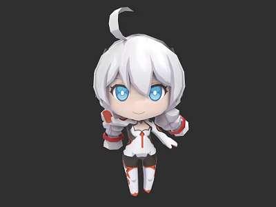 Chibi Style Game Movie Character With White Short Hair Blue Eyes And Red Outfit 3d model