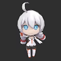 Chibi Style Game Movie Character With White Short Hair Blue Eyes And Red Outfit