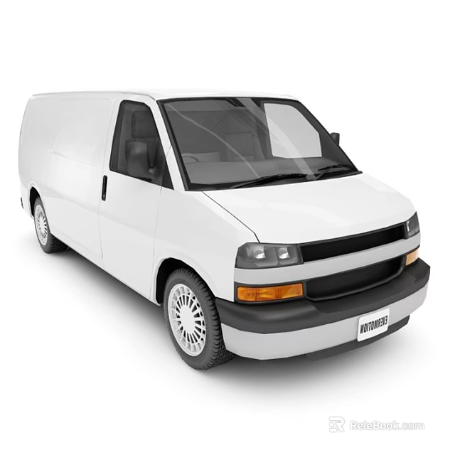 White Cargo Van Front View Featuring Black Grille Silver Wheels And Headlights 3d model 