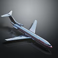 Silver Passenger Airplane Model With Red Accents On Black Reflective Background 3d model