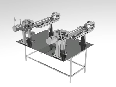 Industrial Mechanical Equipment With Dual Conveyor Tracks And Metal Workbench Structure 3d model