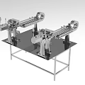 Industrial Mechanical Equipment With Dual Conveyor Tracks And Metal Workbench Structure