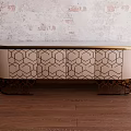 Elegant Entryway Console Table with Beige Hexagonal Pattern and Metal Frame Decor in Modern Interior 3d model