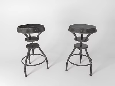 Two Simple Metal Bar Stools With Round Seats And Crossed Leg Design 3d model