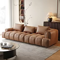 Cozy Living Room Interior With Brown Sofa Round Glass Coffee Table And Table Lamp