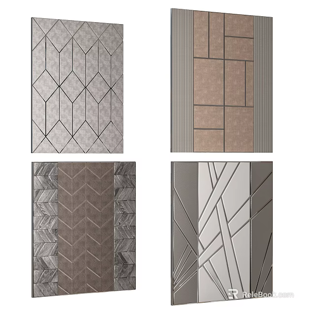 Modern Geometric Patterned Wall Designs With Textured Tiles And Neutral Tones 3d model