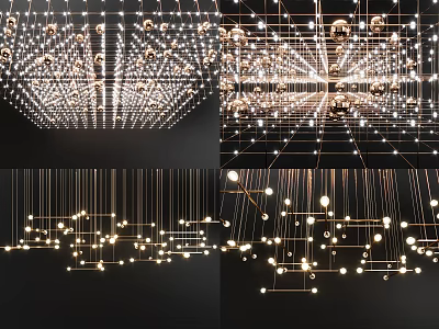 Modern Geometric Chandelier with Metal Frame and Hanging Bulbs for Contemporary Interior Design 3d model