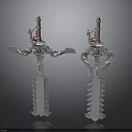Sci-Fi Mechanical Swords with Glowing Blue Accents Serrated Blades and Intricate Hilt Design