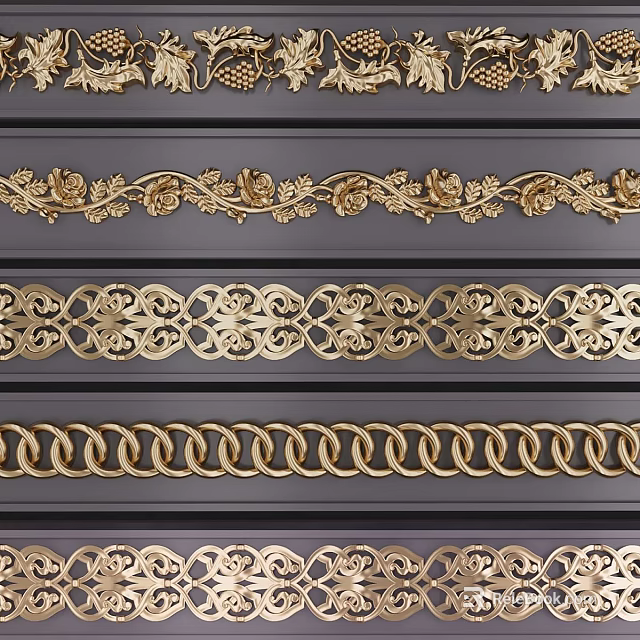 Golden Decorative Carvings In Various Styles 3d model