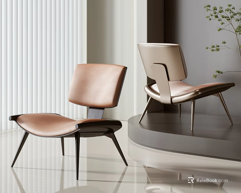 Modern Leather Leisure Chairs With Brown And Beige Upholstery Metal Legs In Bright Interior 3d model 