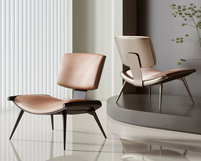 Modern Leather Leisure Chairs With Brown And Beige Upholstery Metal Legs In Bright Interior 3d model