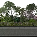 Diverse Plant Combination with Various Trees Flowering Shrubs and Green Foliage in Garden Landscape