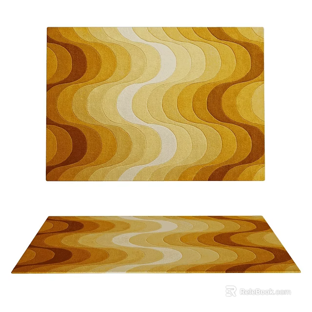 Wavy Pattern Square Rug in Yellow Brown and Cream Tones for Home Decor 3d model 