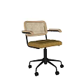 Modern Accent Chair With Rattan Weave Backrest Armrest And Padded Seat On Rolling Wheels