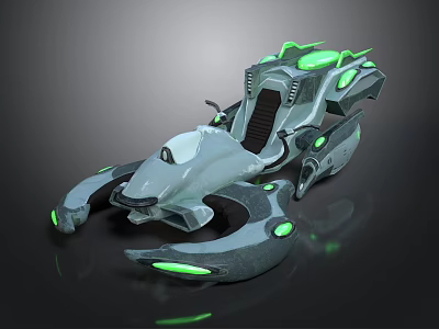 Futuristic Sci Fi Hover Vehicle With Green Glowing Accents And Cockpit Design 3d model