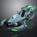 Futuristic Sci Fi Hover Vehicle With Green Glowing Accents And Cockpit Design