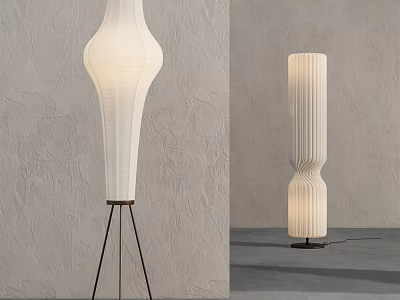 Minimalist Modern Floor Lamps With Pleated And Ribbed White Shades And Black Tripod Bases 3d model