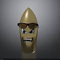 Golden Bullet Shaped Object With Glasses And Cartoon Grinning Face Blue Eyes