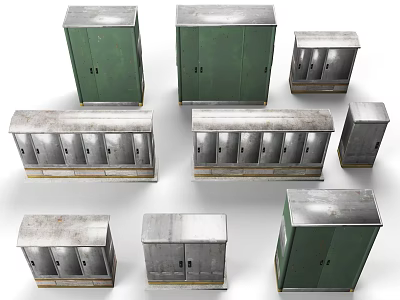 Industrial Equipment Metal Storage Cabinets Green And Silver With Double Doors For Industrial Facilities 3d model