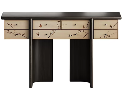 Stylish New Chinese Solid Wood Console Table With Exquisite Bird And Floral Pattern Storage Drawers 3d model
