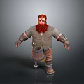 Man With Red Hair And Beard Wearing Gray Tunic Brown Pants And Wooden Barrel