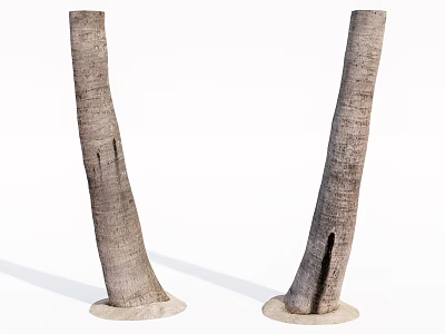 Stone and Wood Decorative Trunks with Natural Texture and Solid Stone Bases 3d model