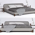 Modern Minimalist Double Bed With Gray Bedding Nightstands And Plant Vases