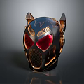 Futuristic Black And Gold Helmet With Red Eyes Horns And Carbon Fiber Texture