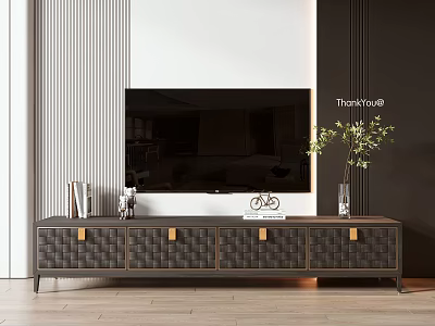 Modern TV Stand With Woven Drawers TV Books Decorations And Potted Plant 3d model