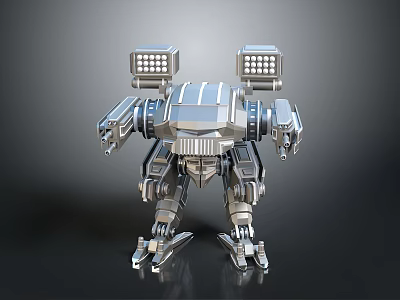 Silver Metallic Robot Decorative Toy Figure With Square Lights And Mechanical Design 3d model